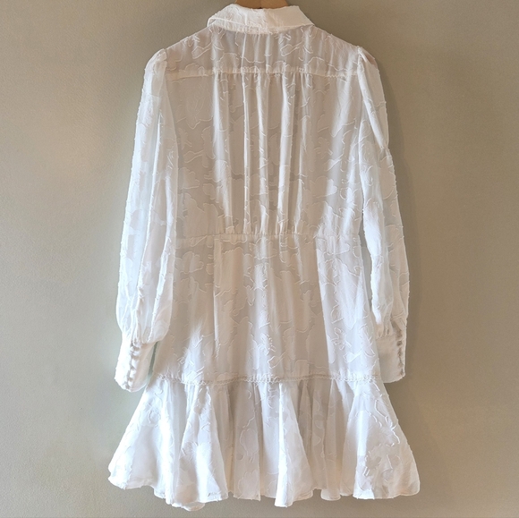 Bardot Maisy Floral Ruffled Long Sleeve Feminine White Mini Dress Size Large - Picture 15 of 16
